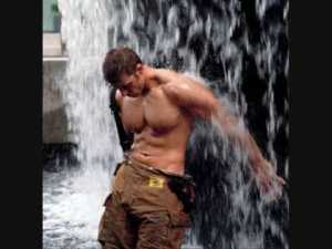 Half-naked fireman and a waterfall?! I've died and gone to Hottie Heaven.